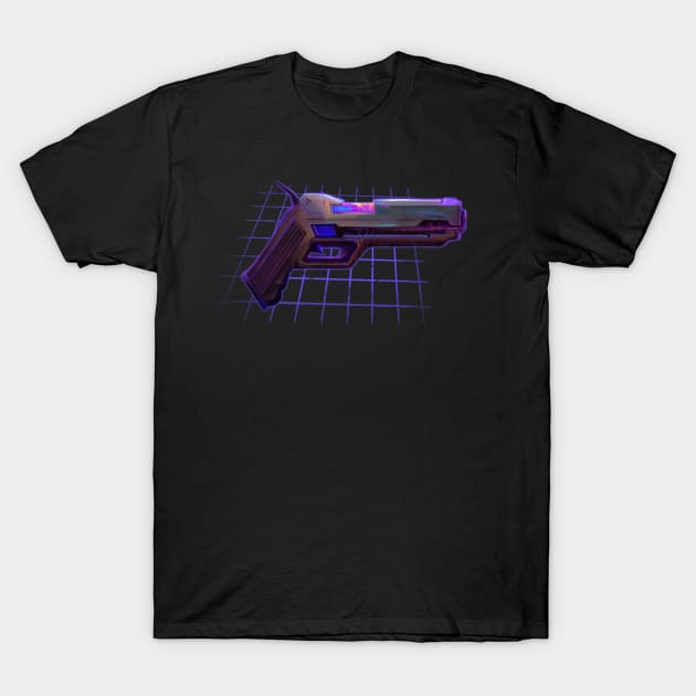 Cyberpunk Vaporwave Cyberwave Gun Blaster Pistol T-Shirt by banditotees